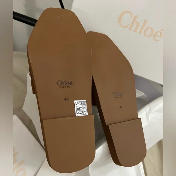 NEW in box. CHLOE leather cognac brown woody sandals - Picture 6 of 7